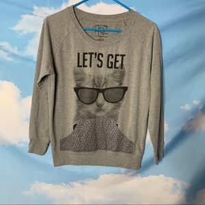 FRZ- Sweatshirt Cat Graphic Added Front Pocket S